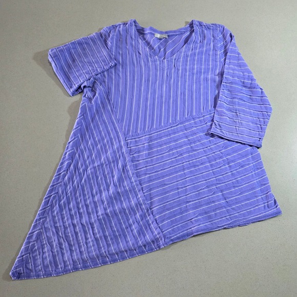 Habitat Tops - Habitat Purple Striped V-Neck Asymmetrical Cotton Tunic Top 78022 Large